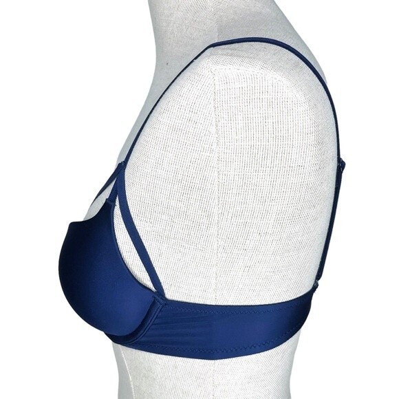 Victoria's Secret Push Up Bra sz 32B * Strappy Cage Bra Navy Blue Padded Pushup - Picture 5 of 7